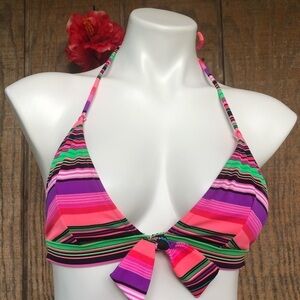 Vs Striped Bikini Top Halter Tie Neck Small